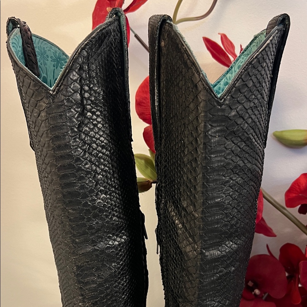 Corral Black Python Snakeskin Tall Western Cowgir… - image 5